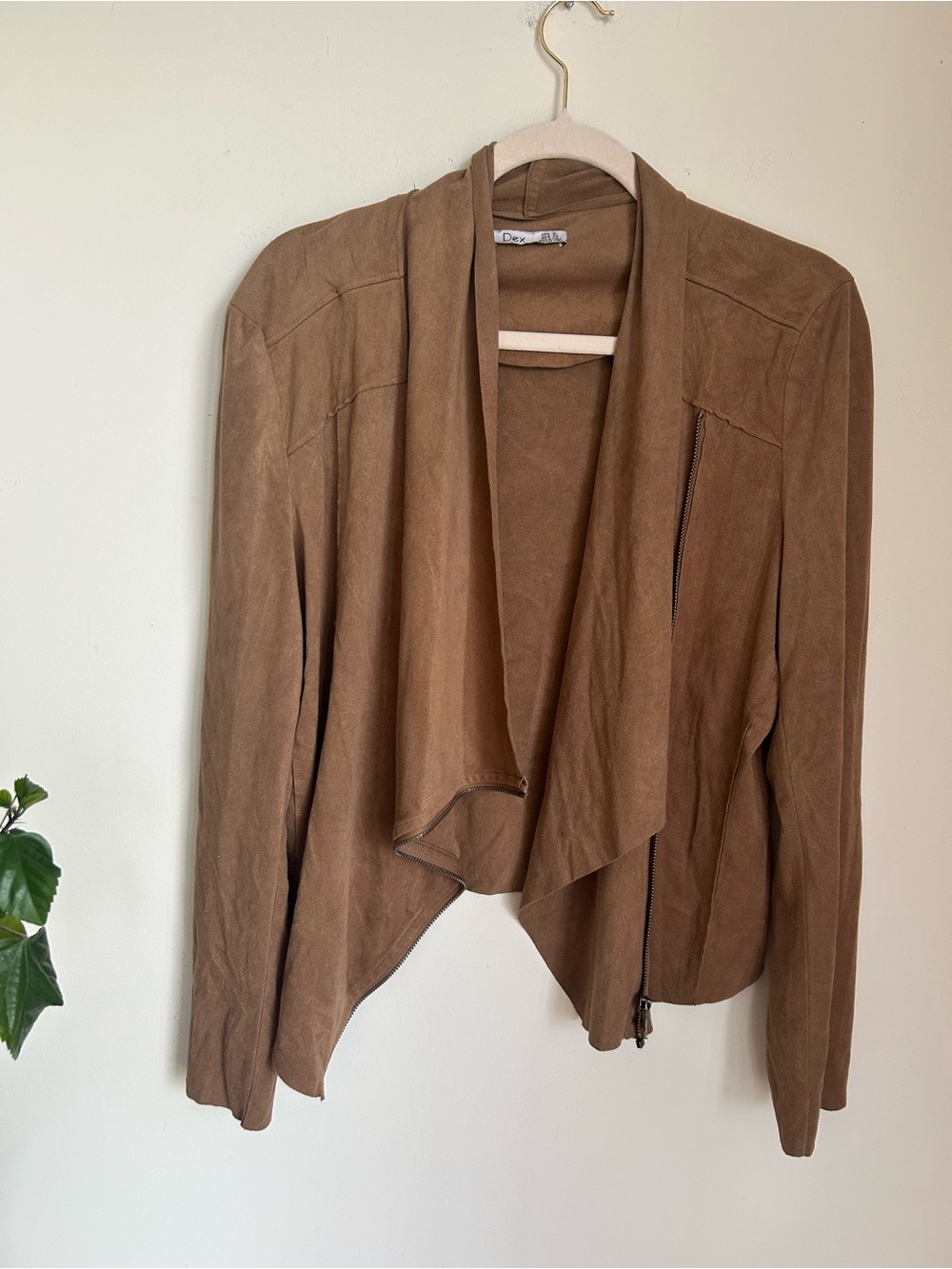 Suede Drape Front Jacket - Brown